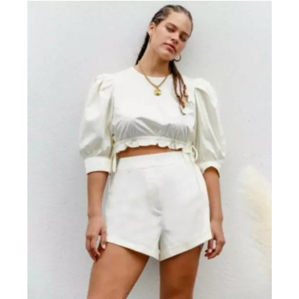 Danielle Bernstein Plus High-Cut Shorts, White 22W